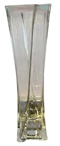 Thick Glass Vase Modern Sculptural Design Rectangular Base Tapers Twist Upward - Picture 1 of 5