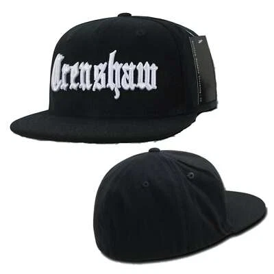 Negro Crenshaw Vintage Bordado Hip Hop Ajustado Billete Plano Gorra Gorras Sombrero Sombreros Foto 1 de 3