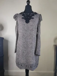 Women's Black And White Beaded Dress French Connection 🖤 Size 14 Bnwt - Picture 1 of 17
