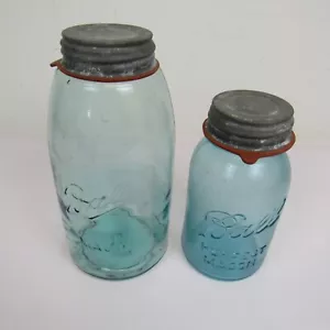 Antique Blue Ball Mason Jars with Zinc Lids Lot of 2 Collectible Vintage Rare - Picture 1 of 20