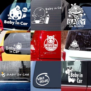 Nuevo letrero de seguridad ""Baby In Car"" bebé a bordo ángel agitando calcomanía blanca coche pegatina - Imagen 1 de 4