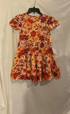 Gymboree Girls Size 10 Fall Floral Orange Red Tiered Short Sleeve Dress NWT - Image 1 of 4