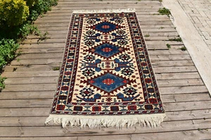 Alfombra tradicional pavo 39""x70"" vintage de lana natural 3x5 101x180 cm yoruca - Imagen 1 de 9