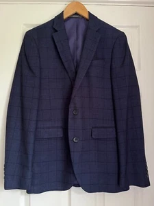 Primark Mens Blue Windowpane Check Slim Fit Blazer UK 36R - Picture 1 of 5