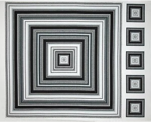 Vived Lines & Boxes Black 35" Panel 100% Cotton Fabric by The Panel - Picture 1 of 1