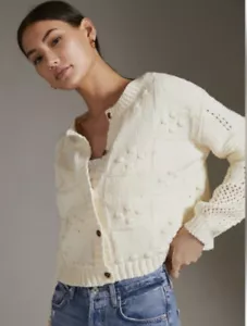 Anthropologie Pilcro Diana Cropped Cardigan Sweater Size Medium Ivory - Picture 1 of 9