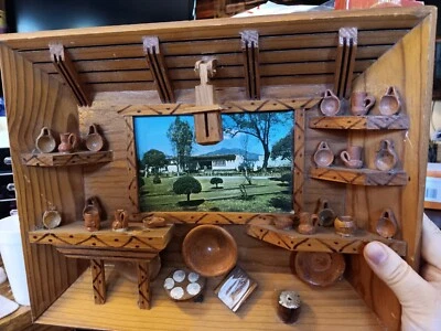 Vintage  Hand Made 3D Wood Diorama Shadow Box Kitchen Hearth Vintage **READ** - Image 1 of 4