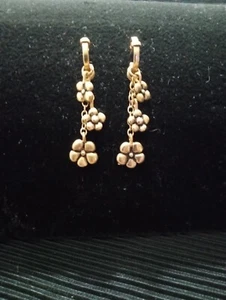 Barse Bronzite 925 Plumeria  Dangle  Post Hoop Earrings Thailand  - Picture 1 of 9