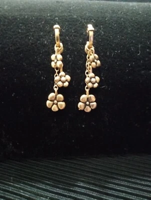 Barse Bronzite 925 Plumeria  Dangle  Post Hoop Earrings Thailand  - Image 1 of 4