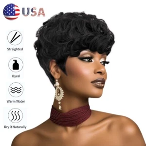 Short Black Curly Pixie Wigs Synthetic Hair Wigs for Black Women Natural Wavy - Picture 1 of 14