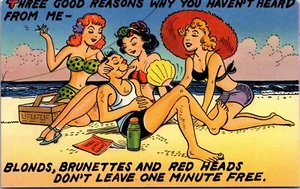 Vtg Comic Blonds Brunettes Red Heads 3 Good Reasons Women Beach Humor Postcard - Imagen 1 de 2