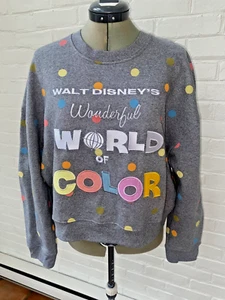 NWOT DISNEY 100 GRAY POLKADOT EMBROIDERED WONDERFUL WORLD OF COLOR SWEATSHIRT L - Picture 1 of 4