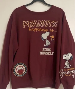 PEANUTS- Snoopy, Woodstock- Happiness is Being Yourself- BURGUNDY Sweatshirt 2X - Picture 1 of 18