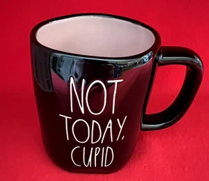Rae Dunn by Magenta "NOT TODAY, CUPID" Valentine's Day Black Mug w/ Pink Inside - Picture 1 of 7