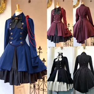 Women Gothic Lolita Dress Bow Black Lace Halloween Cosplay Costume Plus Size 5XL - Picture 1 of 13