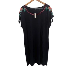 Talbots Plus Size X Embroidered Tie Sleeve Tunic Dress Black New - Picture 1 of 8