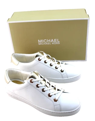 Novo Tênis Feminino Michael Kors Tamanho 9.5 M Irving Branco/Dourado Varejo $130 - Imagem 1 de 4