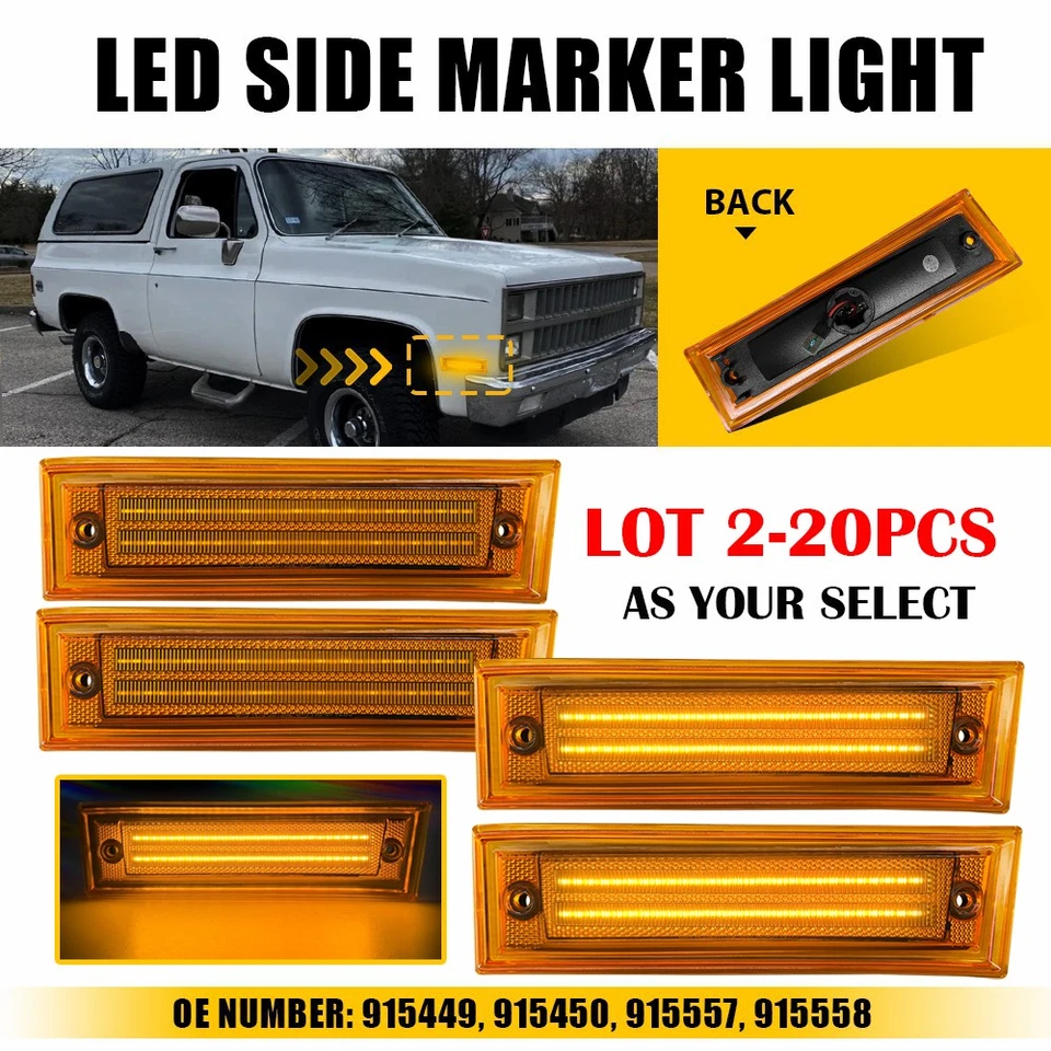2-20X For GMC R1500 R2500 R3500 Pickup 1987-91 LED Front Amber Side Marker Light - Image 1 of 4