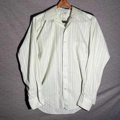 Vtg 70s Arrow Kent Collection Striped Green White Camp Collar Shirt L 16-34 - Image 1 of 4