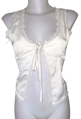 Camiseta sin mangas Y2k para mujer Babydoll de encaje marfil coqueta Kawaii frente abierto cami talla S Foto 1 de 4