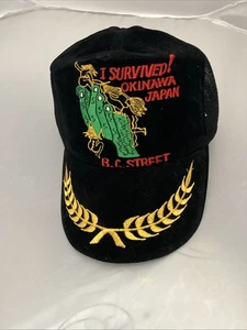 I SURVIVED! Okinawa Japan B.C. Street Hat Velvet City Mesh Snapback Cap - Picture 1 of 7