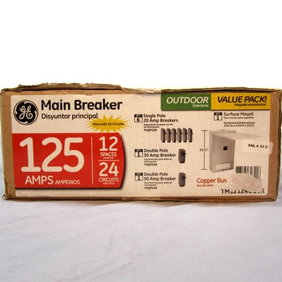 Panel de disyuntor principal exterior GE TM1212RCU1K 125 amperios 12 espacios 24 circuitos Foto 1 de 4
