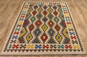 Echter moderner afghanischer/türkischer handgeknüpfter Orientteppich Wolle Kelim, 200x155 CM - Bild 1 von 7