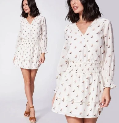 Paige Women’s Serrano Ivory Floral Peasant Dress Smocked Tiered Skirt XS $250 - Image 1 of 4