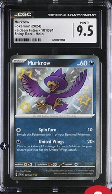 Murkrow 181/091 Shiny Rare Holo Pokemon Paldean Fates NM CGC 9.5 - Image 1 of 2