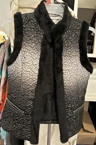 peter nygard Vest jacket Gray Sleeveless Small Fur Trim - Picture 1 of 20