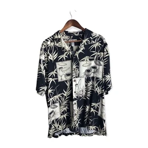 Caribbean Joe Mens Black Tan Hawaiian Palm Tree Tropical Drink Aloha Shirt Sz XL - Picture 1 of 8