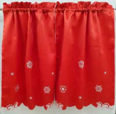 Embroidered Snowflake Cutwork Metallic Thread Scalloped Edges Tiers or Valances - Image 1 of 4