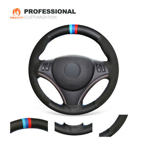 Black Leather Suede Steering Wheel Cover for BMW 1 Series E81 3 Series E90 E91