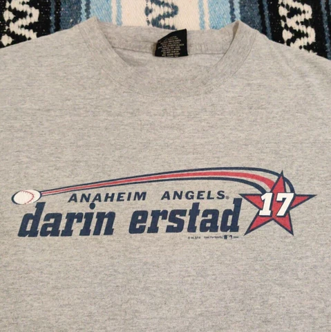 Vintage Anaheim Angels Baseball MLB Darin Erstad 17 Gray T Shirt Mens Size Large Cover