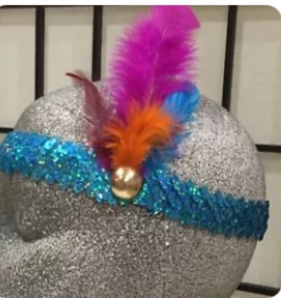 Ladies 1920S Multi Colored Sequin Turquoise Elastic Headband Costume Accessory - Image 1 of 2