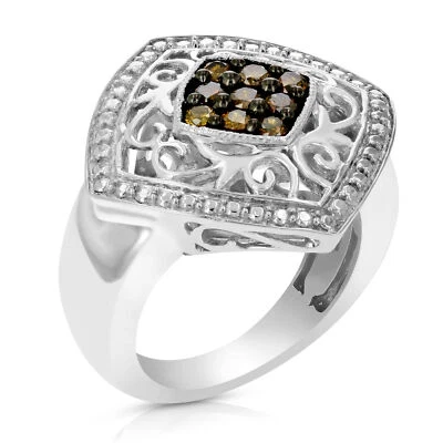 1/3 cttw Champagne Diamond Ring .925 Sterling Silver with Rhodium Plating - Image 1 of 4
