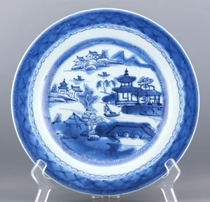 Chinesischer Porzellan Teller Kobaltblau Weiß Landschaft Qing Periode 19. Jh. - Bild 1 von 11