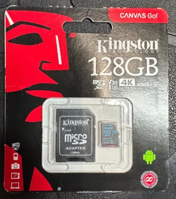 New Kingston 128GB Micro SD Card 4k Ultra 90MB/s R - Image 1 of 2