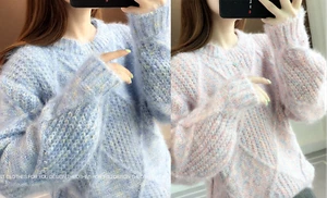 Mujeres Cuello Redondo Tejido Manga Larga Lana/Algodón Pullover Suéter Prendas para el torso Ropa - Imagen 1 de 9