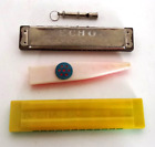 Vintage Lot Hohner Harmonica, Plastic Harmonica, Whistle And A Kazoo