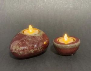 Rustic MCM Pottery Stoneware Clay Tealight Candle Holders Paperweights Pair - Picture 1 of 17