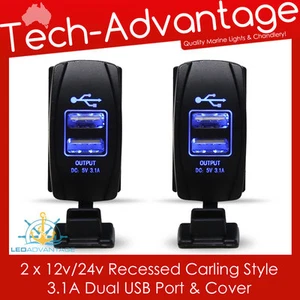 2 X 12V-24V DUAL USB CHARGER BLUE LED CARLING STYLE SWITCH BOAT/CARAVAN/CAR/4WD - Picture 1 of 5