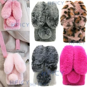 Bunny Fur Nap Fluffy Plush Soft Phone Case &Crossbody Lanyard for iPhone Samsung - Picture 1 of 18