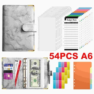 54PCS Marble Money Budget Planner Binder with Zipper Cash Envelopes Organizer A6 - Picture 1 of 9