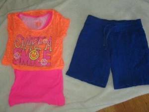 Justice Shorts Shirt Top Outfit Girls Size 12 Sparkle Smile Set Layered - Picture 1 of 3