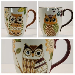 Herbst Eule Tassen Retro 70er 3D geprägt Vogel Blätter Kaffee Tee Tassen 3er Set LESEN - Bild 1 von 24