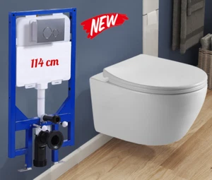 Komplettset Hänge Wand WC mit Softclose Sitz / 114 cm Vorwandelement Spülkasten - Bild 1 von 13