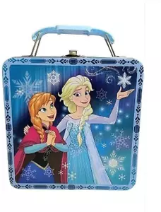 Disney Frozen Tin Tote Box,LUNCH BOX,FROZEN w BUCKLE "Elsa /Anna "6x6x2.5 - Picture 1 of 2