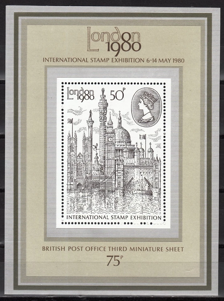 London Buildings Architecture Stamp Exhibition Great Britain UK  MNH Sheet 1980 - Image 1 of 1