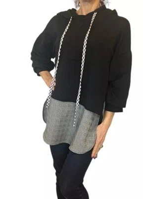 SUDADERA TÚNICA MUJER ZARA NEGRA CAÑADA CUADROS CAPAS 2 EN 1 1165/226 S Foto 1 de 4